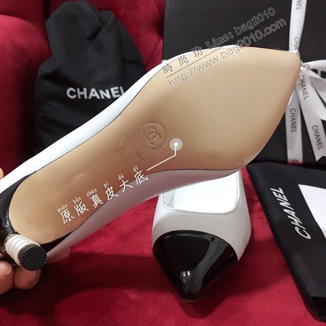 Chanel女鞋 香奈兒小香風 雙C logo色彩拼接 Chanel氣質高跟皮鞋  naq1245